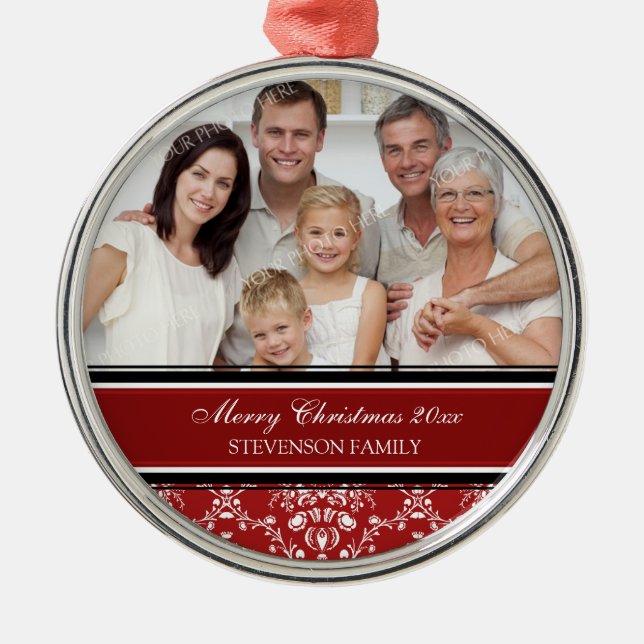 Family Photo Merry Christmas Ornament Red (Front)