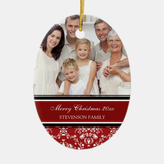 Family Photo Merry Christmas Ornament Red (Front)