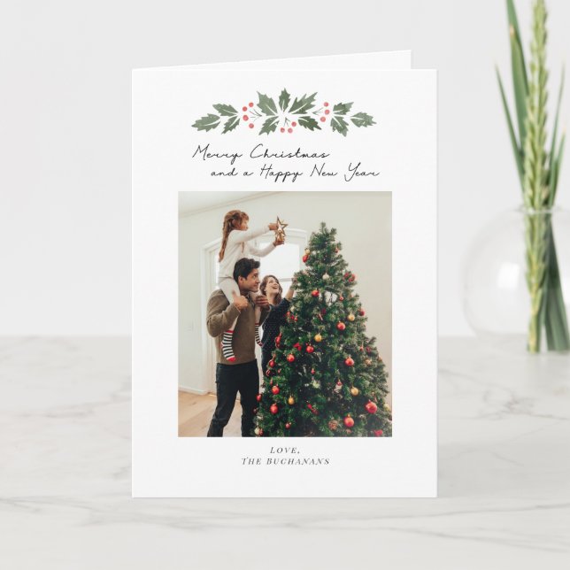 Family Photo Merry Christmas Rustic Holiday Card (Front)