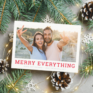 FAMILY PHOTO merry everything festive red simple Holiday Card
