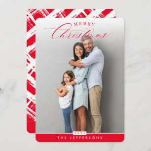 FAMILY PHOTO modern calligraphy overlay red Holida Holiday Card
