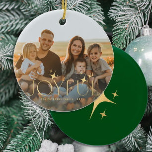 Family photo modern Christmas gold typography Ceramic Ornament