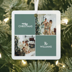Family Photo modern collage simple Teal Christmas Metal Tree Decoration