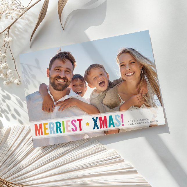 FAMILY PHOTO modern colourful typography overlay Holiday Card (Creator Uploaded)