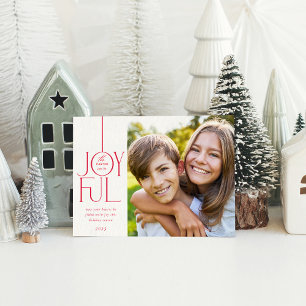 FAMILY PHOTO modern elegant lettering JOYFUL red  Holiday Card