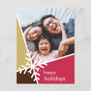 FAMILY PHOTO modern holiday snow flake gold red