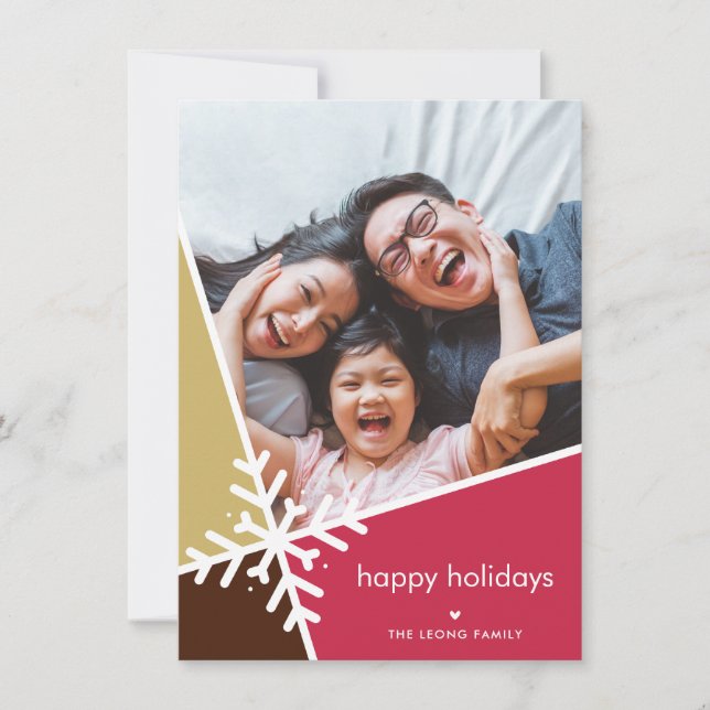 FAMILY PHOTO modern holiday snow flake red gold (Front)