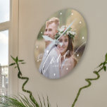 Family photo modern love script name round clock<br><div class="desc">Upload your favourite photo and make this trendy modern wall clock a keepsake gift to remind you of your engagement,  wedding,  or any other couple's anniversary!</div>
