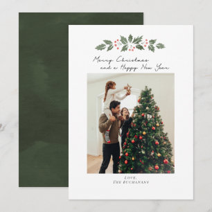 Family Photo Modern Merry Christmas Berries Holiday Card