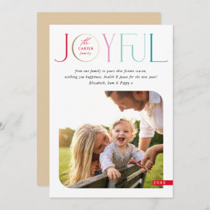 FAMILY PHOTO modern serif typography JOYFUL colour Holiday Card