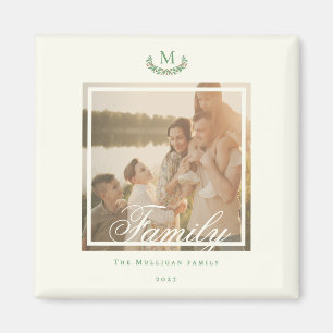 Family photo monogram Christmas gift chic Magnet