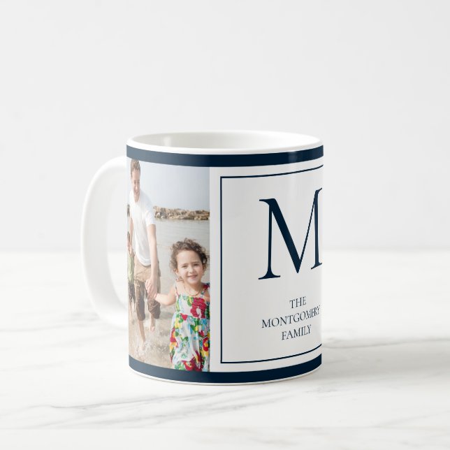 Family Photo Monogram Initial Name Coffee Mug (Front Left)