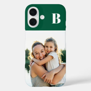 Family Photo Monogrammed Hunter Green iPhone 16 Case