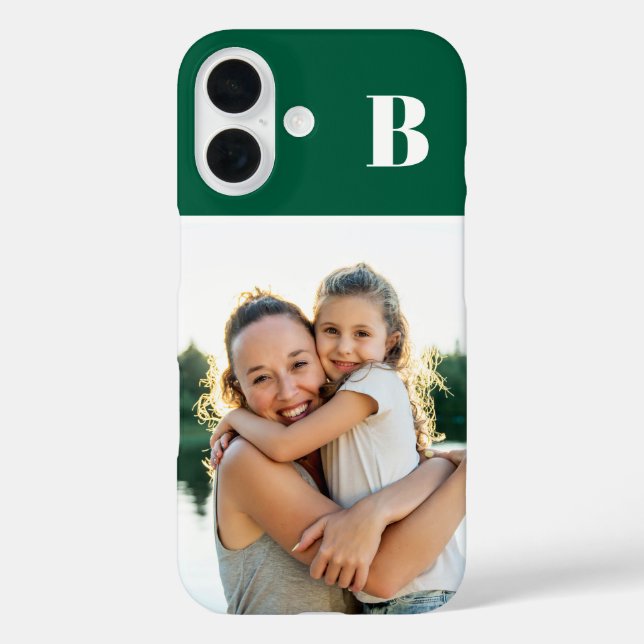 Family Photo Monogrammed Hunter Green Case-Mate iPhone Case (Back)