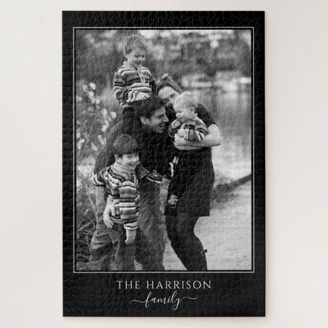 Family Photo Name Black & White puzzle (Vertical)
