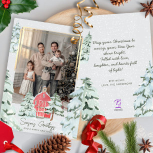 Family Photo Nordic Pine Tree Forest Christmas Holiday Card