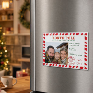 Family Photo North Pole Pass Nice List Christmas Magnet