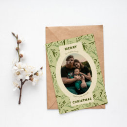 Family photo on mistletoe print holiday card