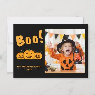 Family Photo Orange Pumpkins Black Halloween Boo Card