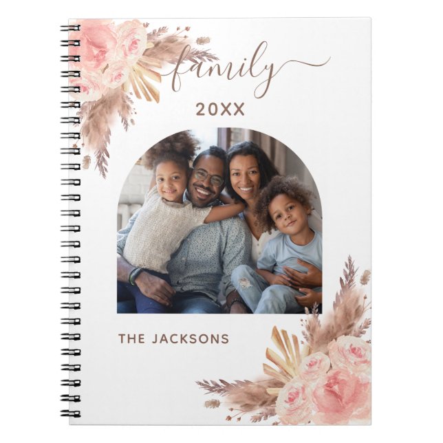 Family photo pampas grass blush pink floral  notebook (Front)