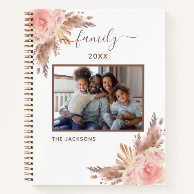 Family photo pampas grass pink floral white notebook (Front)