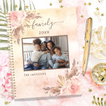 Family photo pampas grass rose gold floral 2025 planner<br><div class="desc">Personalise and add your own family photo. A white background. A brown frame decorated with pampas grass and blush pink florals.  Add your family name and a year.</div>