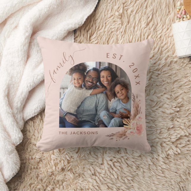 Family photo pampas grass rose gold pink floral cushion (Blanket)