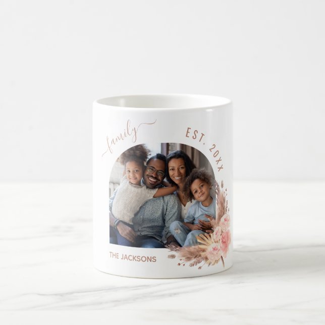 Family photo pampas grass rose gold pink florals  coffee mug (Center)