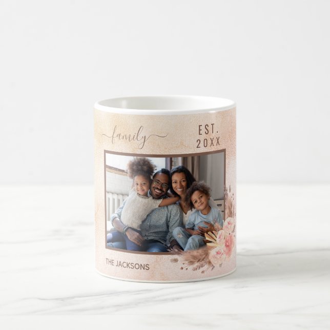 Family photo pampas grass rose gold pink florals coffee mug (Center)