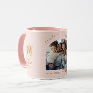Family photo pampas grass rose gold pink florals mug