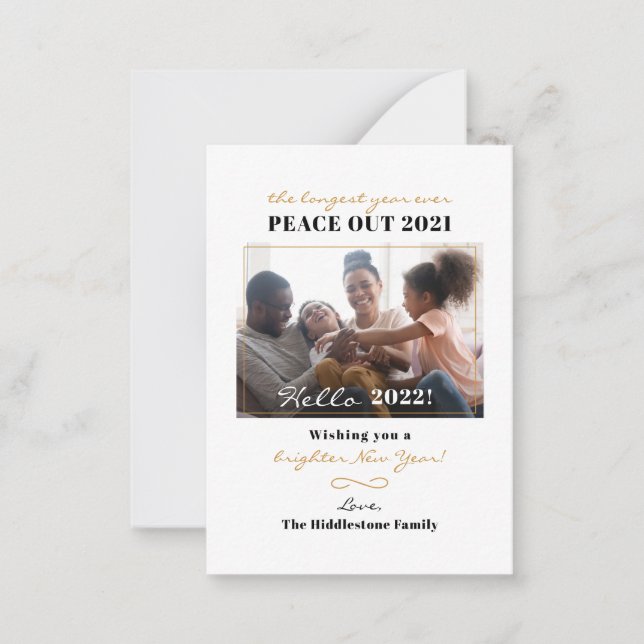 Family Photo Peace Out 2021 New Year Hand Lettered Card (Front)