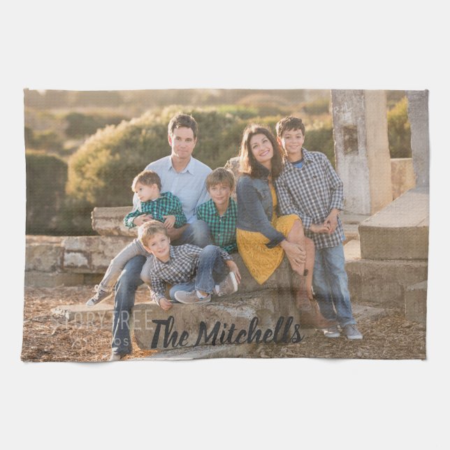 Family Photo Personalise your design Tea Towel (Horizontal)