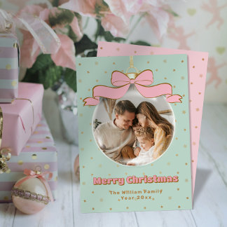 Family Photo Pinkmas Coquette Ornament Christmas Holiday Card