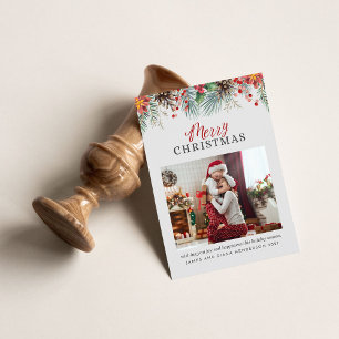 Family Photo Plaid Merry Christmas Red Gingham Holiday Card