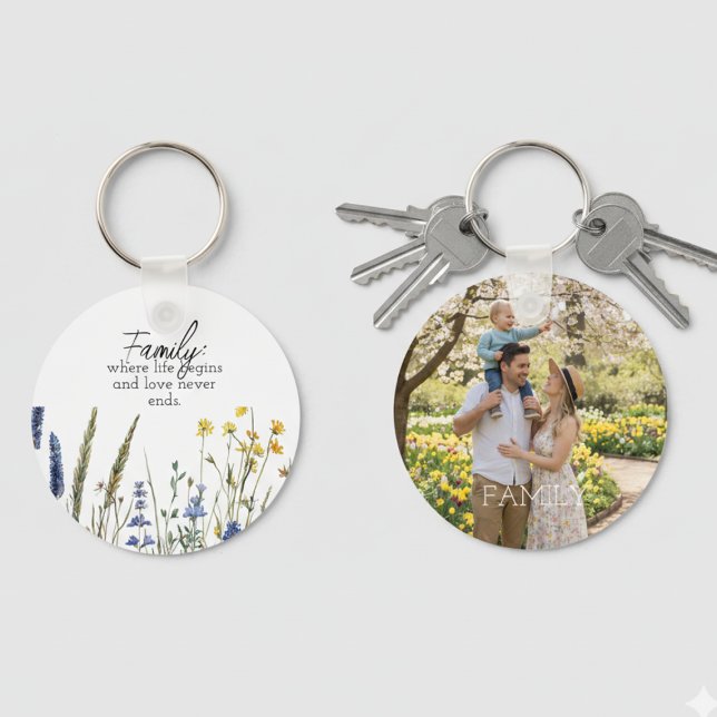 Family Photo & Quote Keychain - Cherished Keepsake (Family photo keychain)