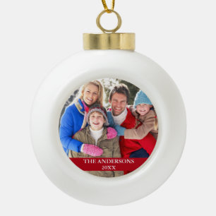 Family Photo Red Ceramic Ball Christmas Ornament