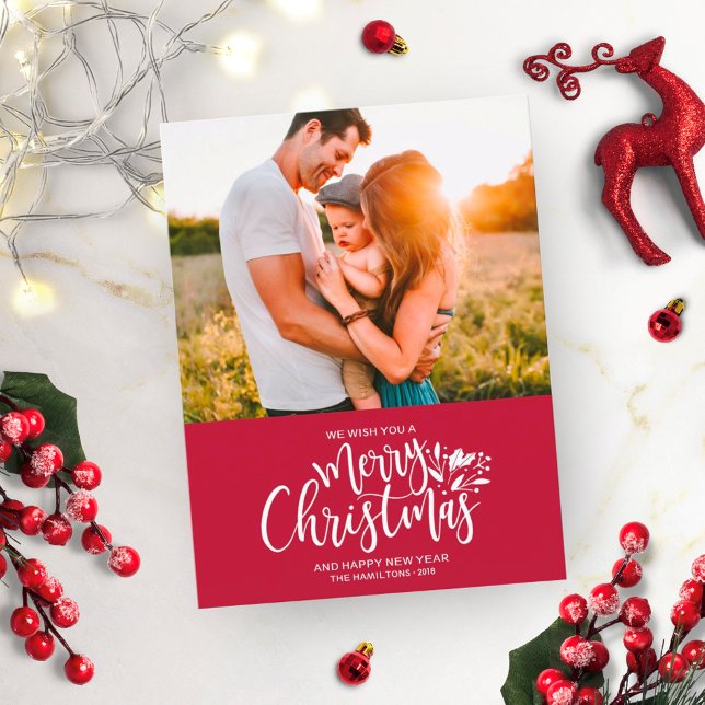Family Photo Red Christmas  Postcard (Creator Uploaded)