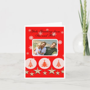 Family photo red christmas trees card