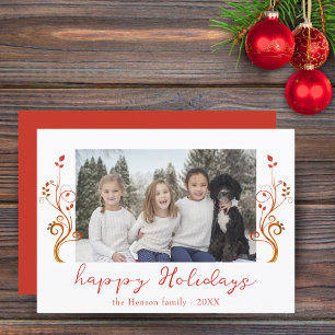 Family Photo Red Foliage Christmas Happy Holiday Card