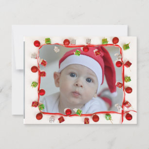 Family Photo Red & Green Border Christmas Card