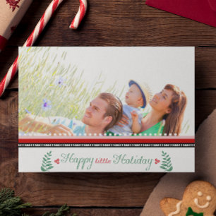 Family Photo Red Green Holly Happy little Holiday Postcard