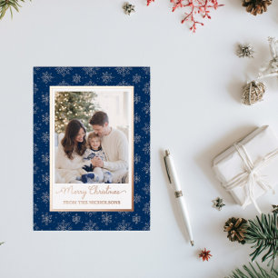 Family Photo Rose Gold Foil Christmas Holiday Card
