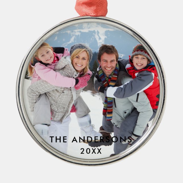 Family Photo Round Metal Ornament (Front)