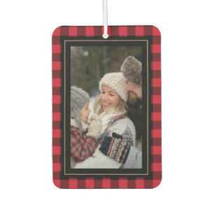 Family Photo Rustic Buffalo Plaid   Car Air Freshener