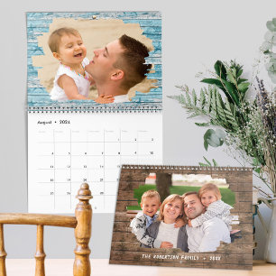 Family Photo Rustic Wood 2024  Calendar