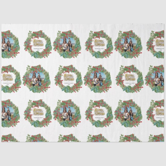 Family Photo Script Holiday Merry Christmas Card Tissue Paper (Front)