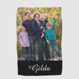 Family Photo Script Monogrammed Name Golf Towel