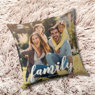 Family Photo Script Two Photo Keepsake Cushion