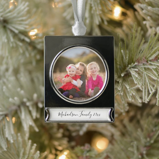 Family Photo Silver Plated Banner Ornament (Tree)