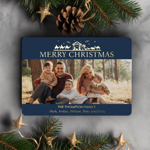 Family Photo Simple Nativity Religious Christmas Foil Holiday Card